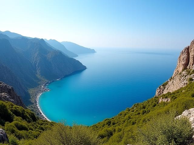 Paysage corse avec des montagnes et la mer, source d'inspiration pour Récif Gourmand