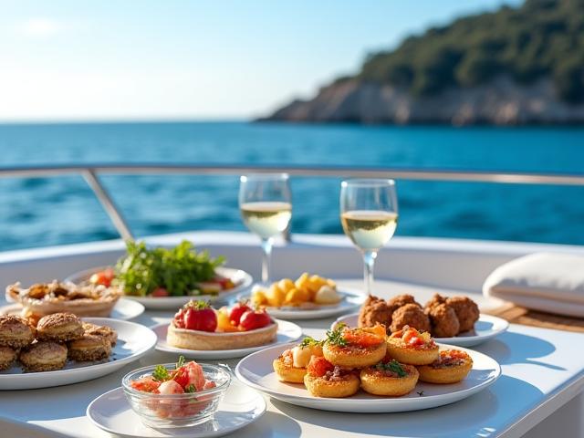 Repas raffiné sur un yacht avec vue sur la mer Méditerranée