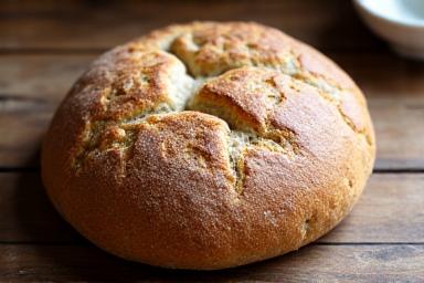 Photo d'un pain de campagne artisanal, rond, à la croûte dorée