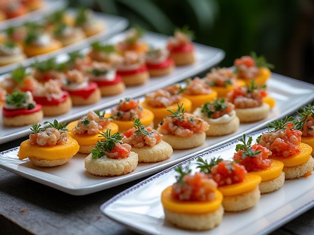 Table de cocktail dînatoire élégante avec amuse-bouches corses