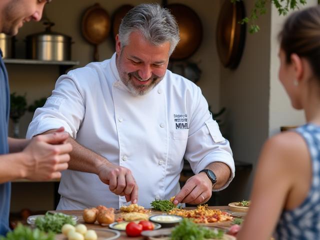 Chef corse enseignant la cuisine traditionnelle en atelier